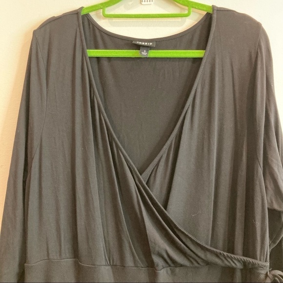 TORRID Sz 1 Faux Wrap Midi Jersey Knit 3/4 Sleeves Elastic Waist Band Dress - Picture 6 of 12